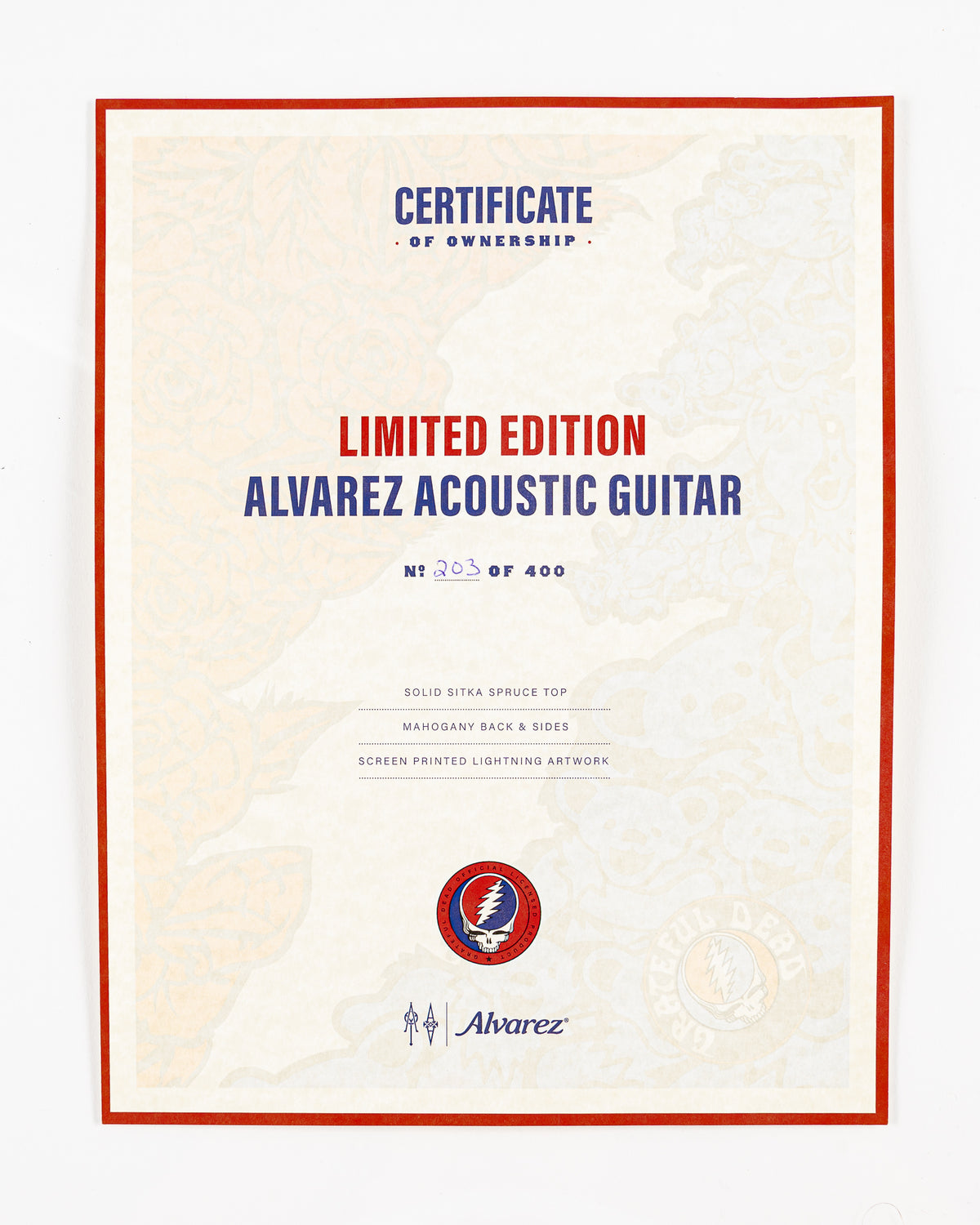 USED 2018 Alvarez AF60GD-Lightning  Grateful Dead Limited Edition 203/400 Acoustic Guitar - Lightning Top with Gig Bag