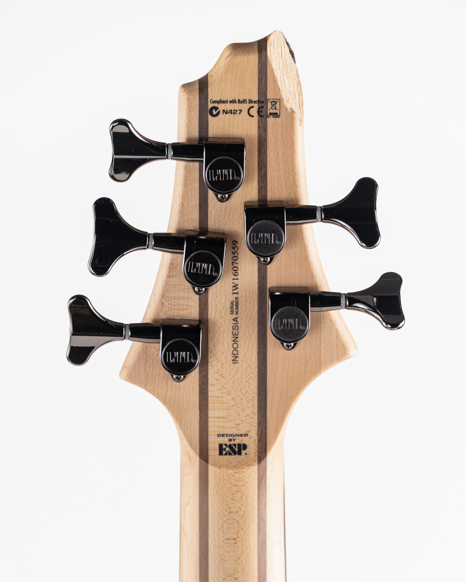 USED ESP LTD B-205SM Left Handed 5 String Electric Bass - Natural Spalted Maple