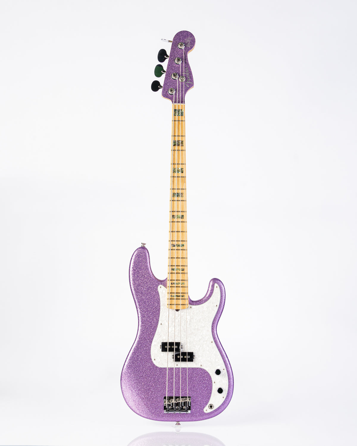 USED Fender Adam Clayton Signature Precision Bass Guitar- Purple Sparkle with Houndstooth HSC