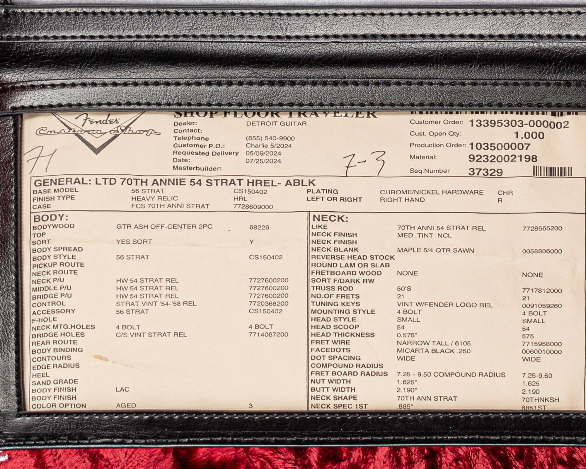 USED 2024 Fender Custom Shop Limited 70th Anniversary '54 Stratocaster Electric Guitar - Heavy Relic Aged Black