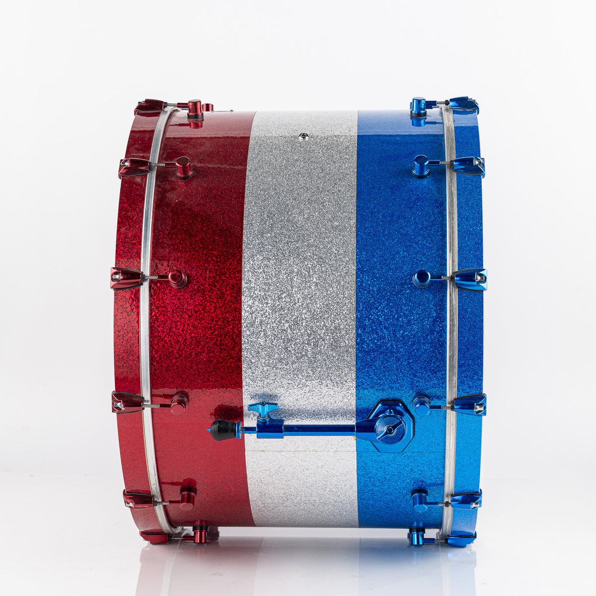 USED Spaun 26" x 20" Bass Drum- Red, Silver, and Blue Metallic Sparkle