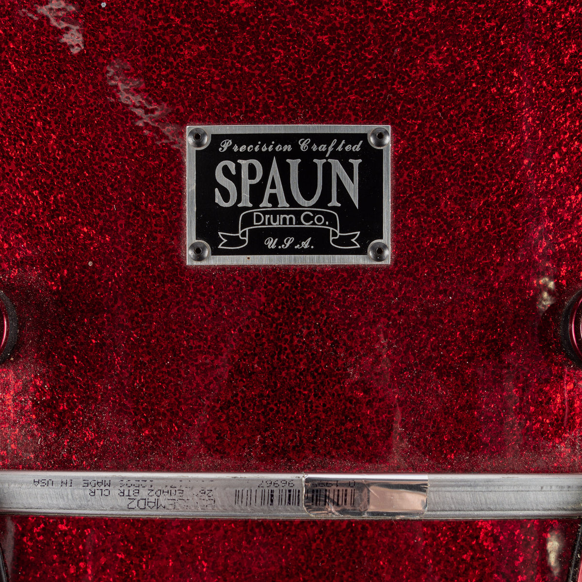 USED Spaun 26" x 20" Bass Drum- Red, Silver, and Blue Metallic Sparkle
