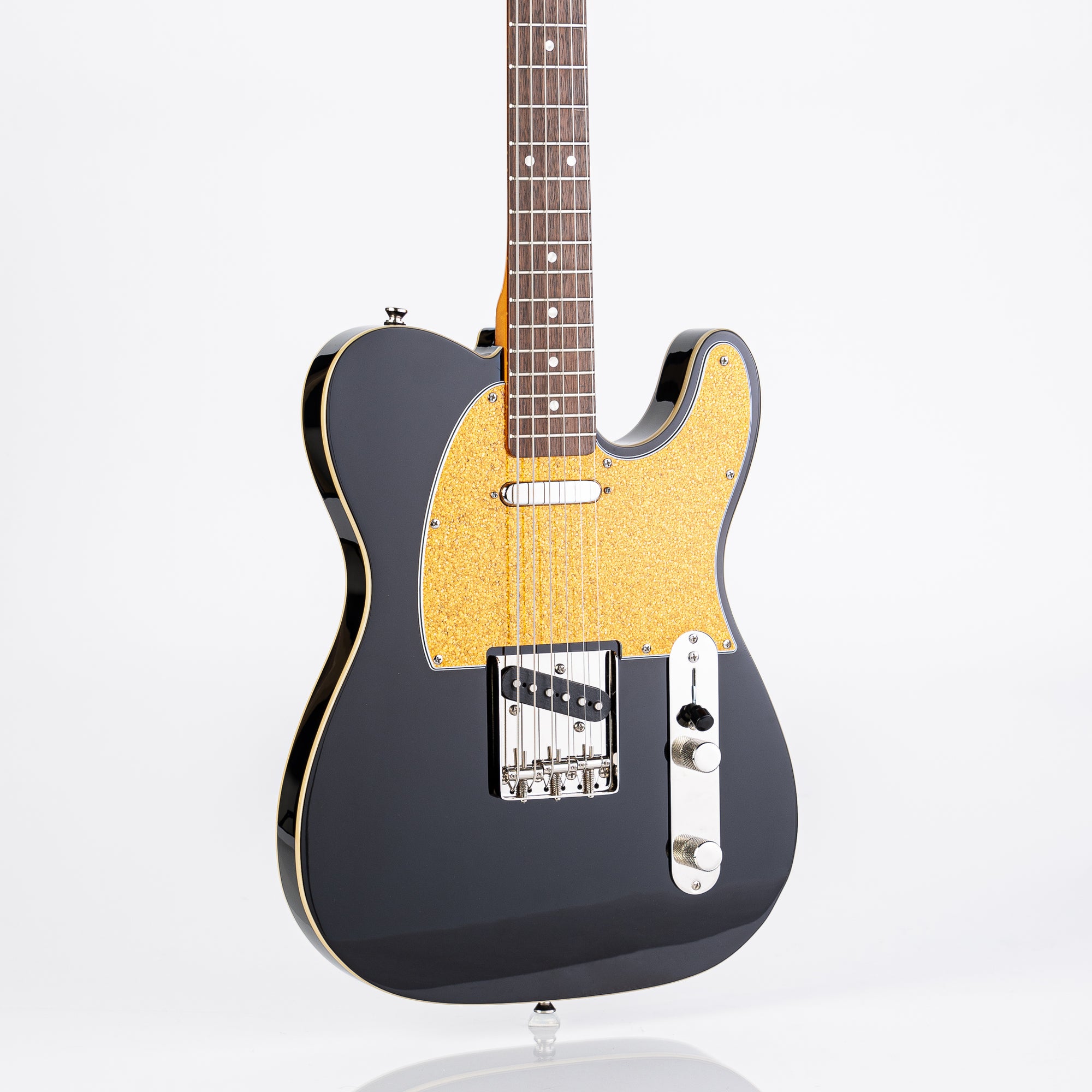 USED Squier Classic Vibe Baritone Custom Telecaster Electric Guitar- Black with Gold Sparkle Pickguard