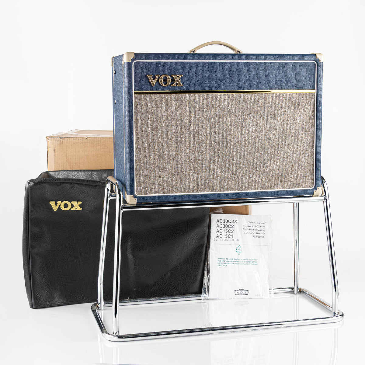 USED 2012 Vox AC15C1-BL Blue Limited Edition 15 Watt 1x12 Guitar Combo Amplifier with Amp Stand and Cover