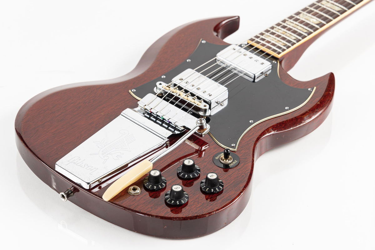 USED 1970 Gibson SG Standard "Large Guard" Electric Guitar - Cherry with Maestro Vibrola