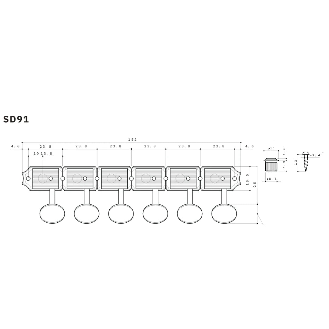 Allparts TK-7880-001 Gotoh SD91 Vintage-style Staggered 6-in-line Keys - Nickel