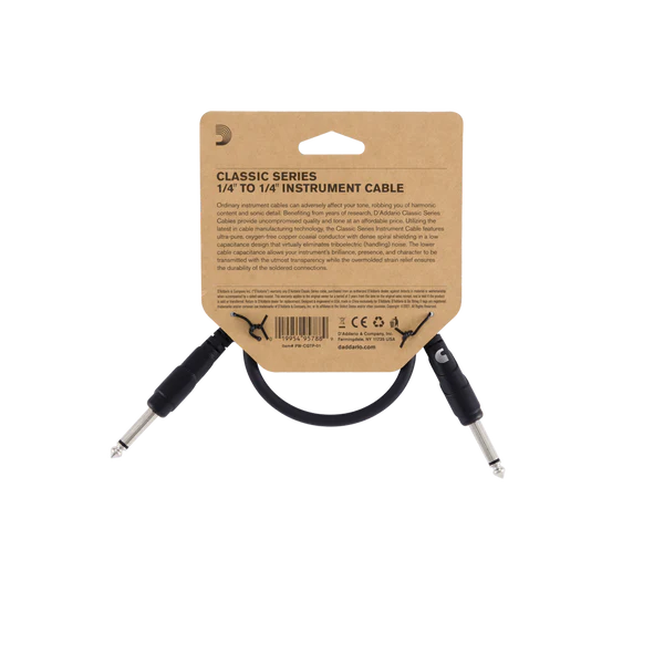 D'Addario PW-CGTP-01 Classic Series Straight to Straight Patch Cable - 1'
