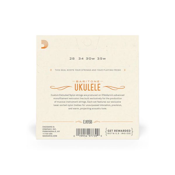 D'Addario EJ65B ProArte Nylon Core Baritone Ukulele Strings (28-35) - Clear