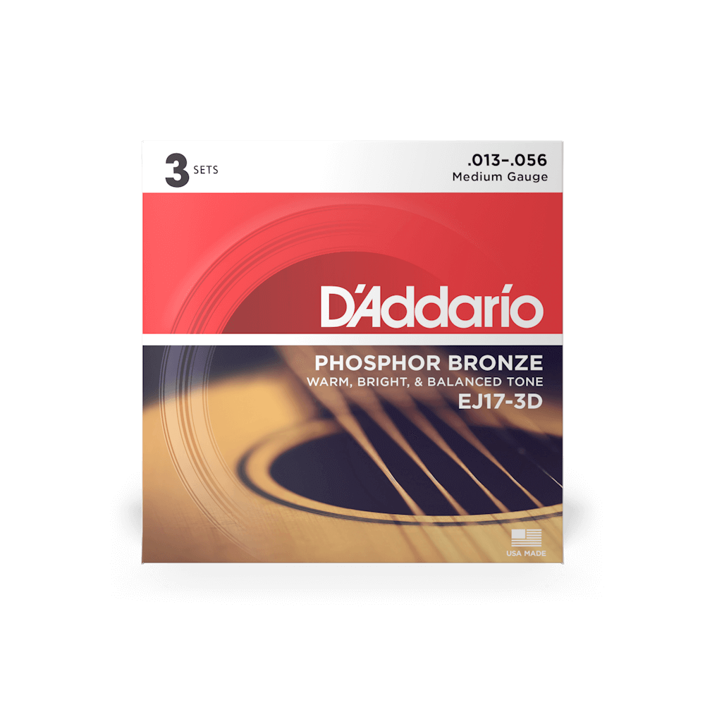 D'Addario EJ17-3D Phosphor Bronze Medium Acoustic Guitar Strings 3-Pack (13-56)