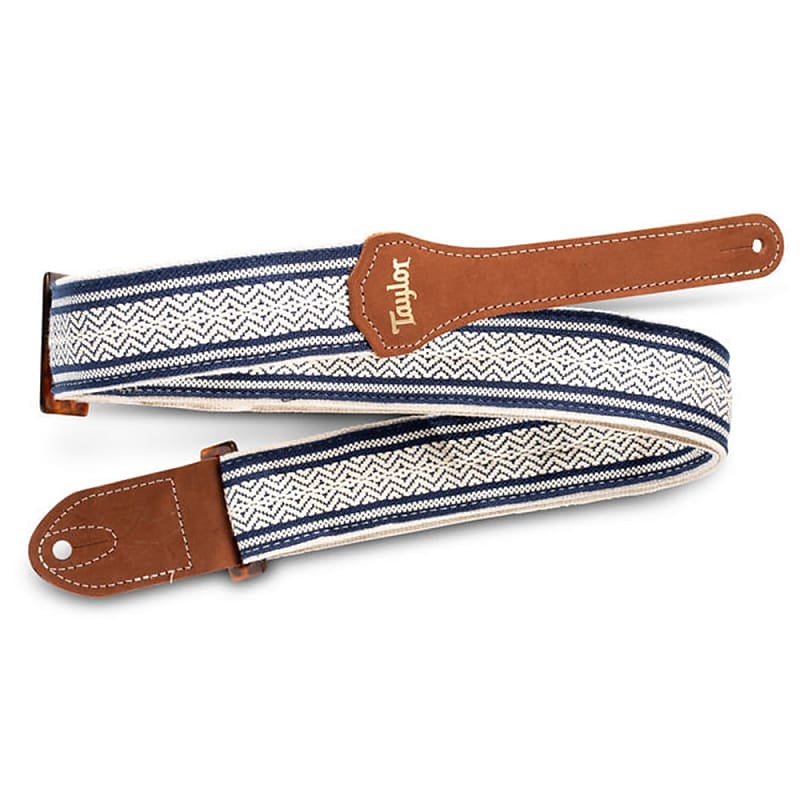 Taylor Academy Strap - Wht/Blue Jacquard Cotton 2"