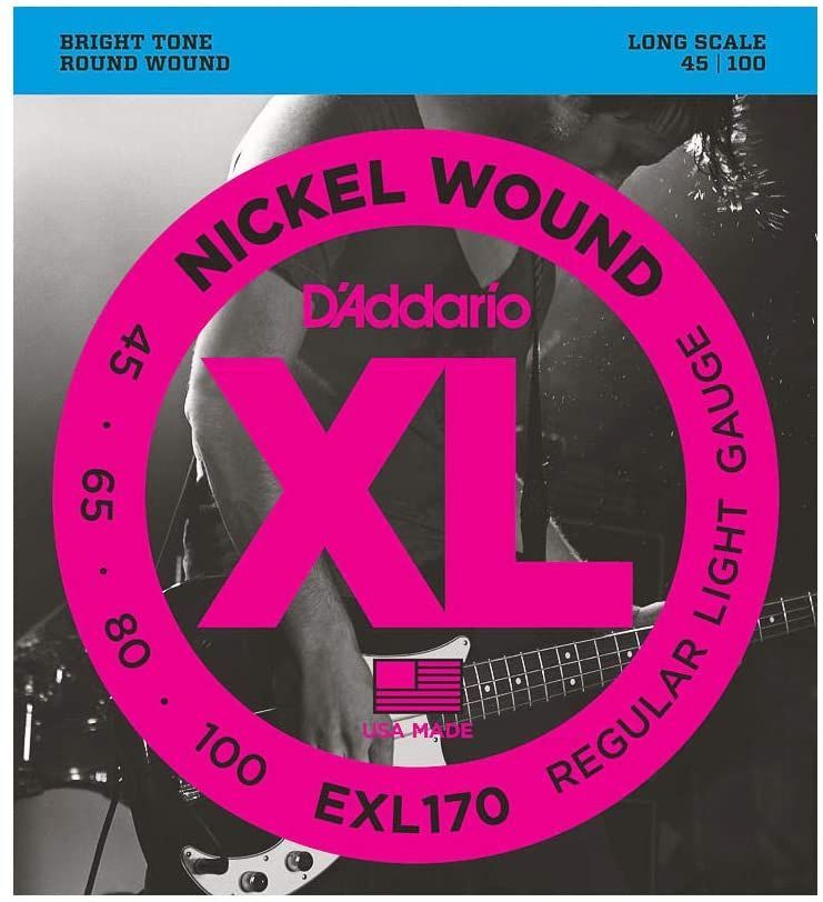 D'Addario EXL170 Nickel Wound Long Scale Bass Guitar Strings, Light Gauge 45-100