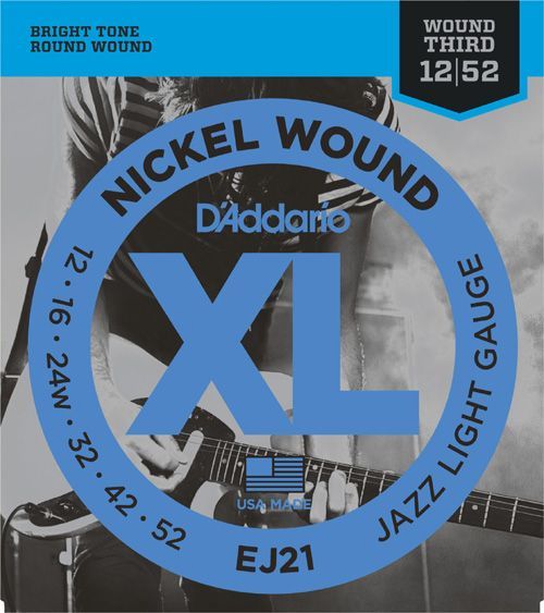 D'Addario EJ21 Nickel Wound Electric Guitar Strings Jazz Light 12-52