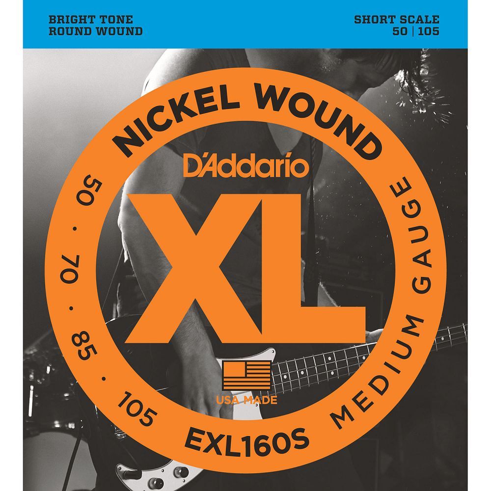 D'Addario EXL160S Nickel Wound Short Scale Bass Guitar Strings, Medium Gauge 50-105