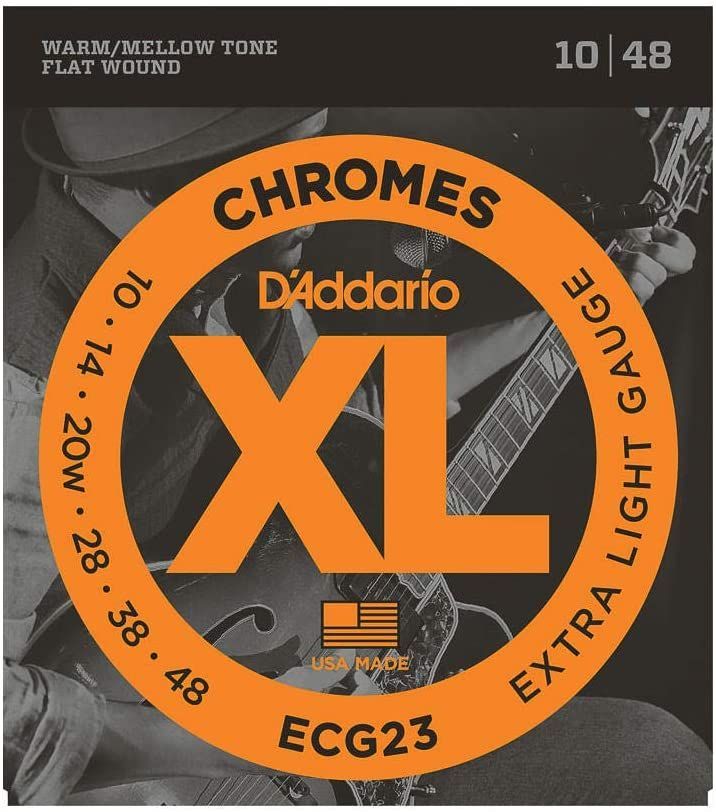 D'Addario ECG23 XL Chromes Flatwound Electric Guitar Strings, Extra Light Gauge 10-48