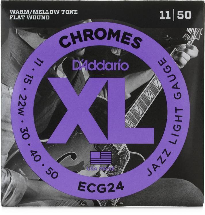 D'Addario ECG24 Chromes Flat Wound Electric Guitar Strings Jazz Light 11-50
