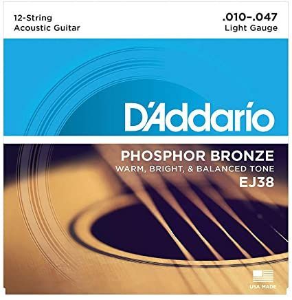 D'Addario EJ38 12-String Phosphor Bronze Light Acoustic Guitar Strings .010-.047