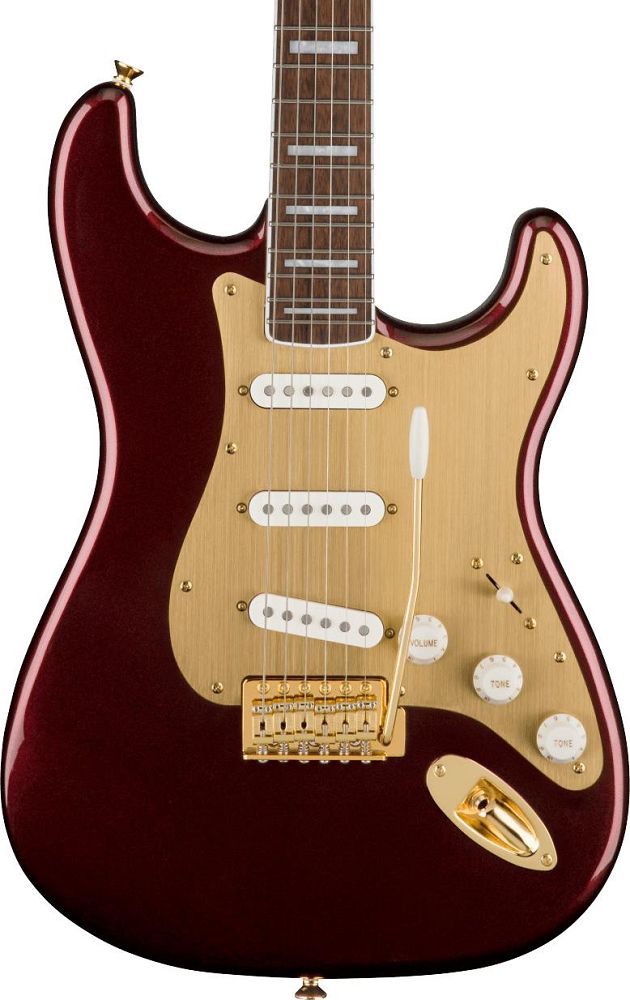 Squier 40th Anniversary Stratocaster Gold Edition with Laurel Fingerboard - Ruby Red Metallic