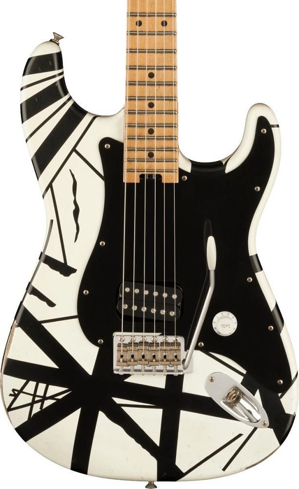 EVH Striped Series '78 Eruption with Maple Fingerboard - White with Black Stripes Relic