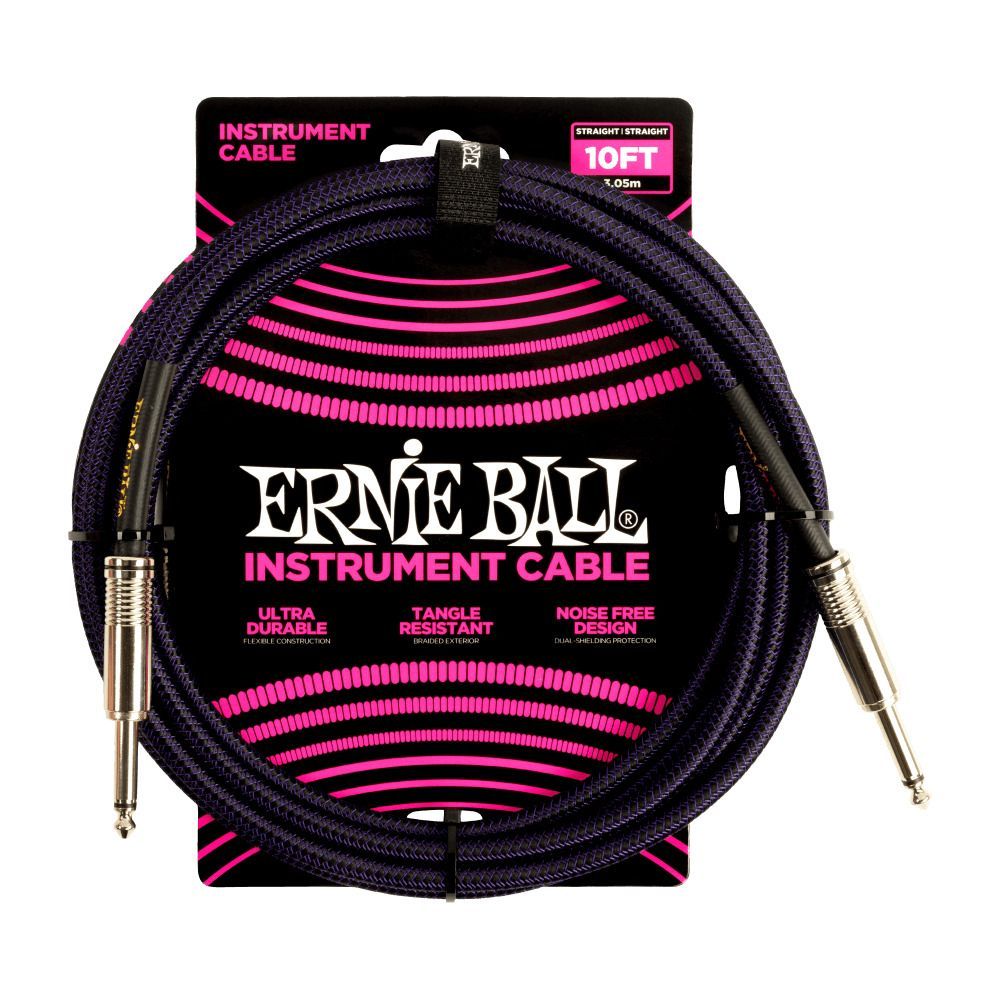 Ernie Ball 10' Bradied S/S Purple Black Cable