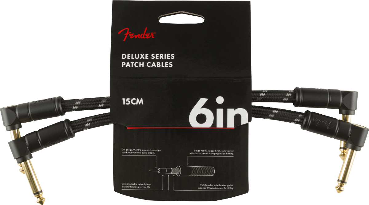Fender Deluxe Series Instrument Cable Angle/Angle - 6" 2pk Black Tweed