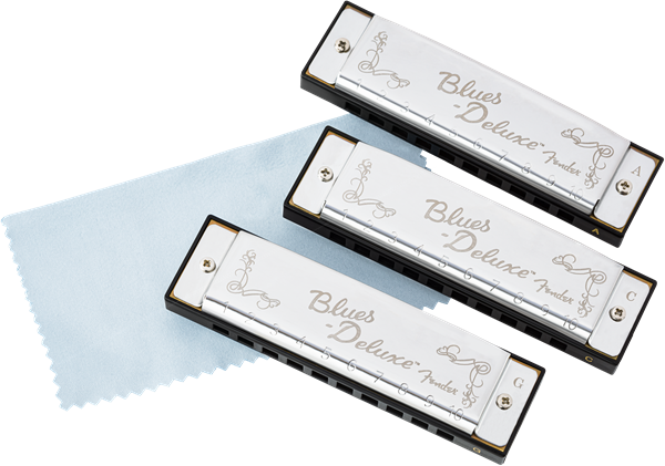 Fender Blues Deluxe Harmonicas - Pack Of 3 - Keys: C, G & A Chrome