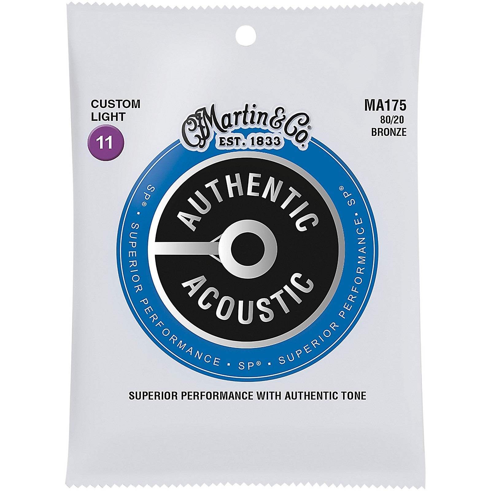 Martin MA175 Authentic Acoustic SP 80/20 Bronze Acoustic Guitar Strings - Custom Light (.11 - .52)