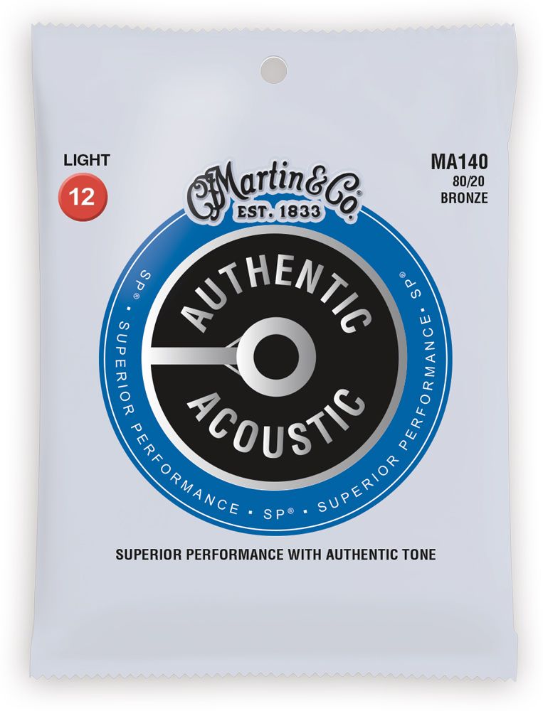 Martin MA140 Authentic Acoustic SP 80/20 Bronze Acoustic Guitar Strings - Light (.12 - .54)